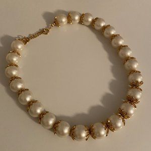 Ann Taylor Chunky Pearl Necklace with Gold Accents